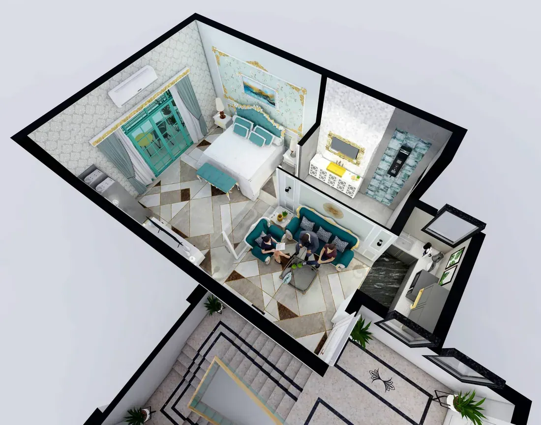 3D Isometric Studio Unit Blueprint